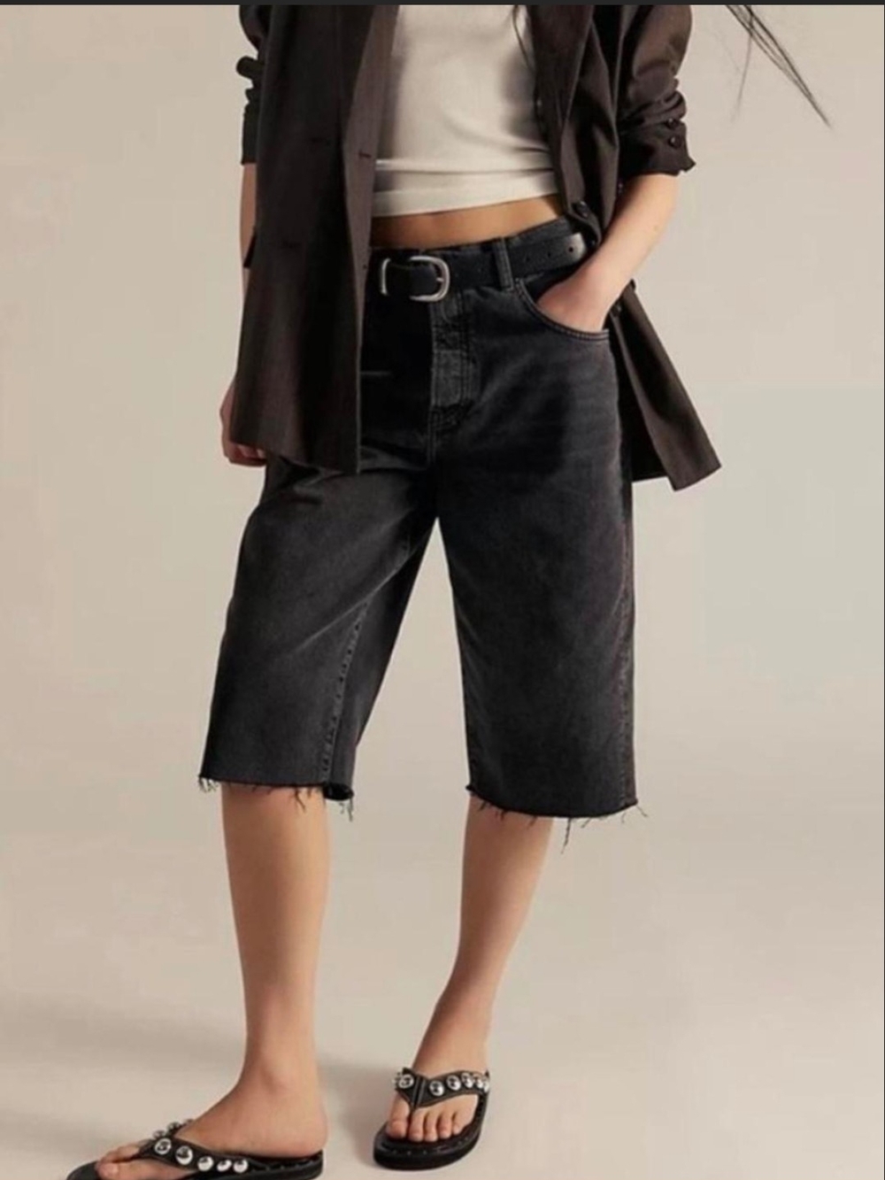 We The Free Jam Session Relaxed Raw-Hem Denim Bermuda Shorts